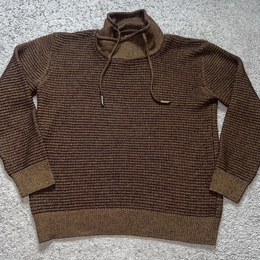 King Ranch Sweater Womens Large Brown Merino Wool Blend Waffle Knit Funnel